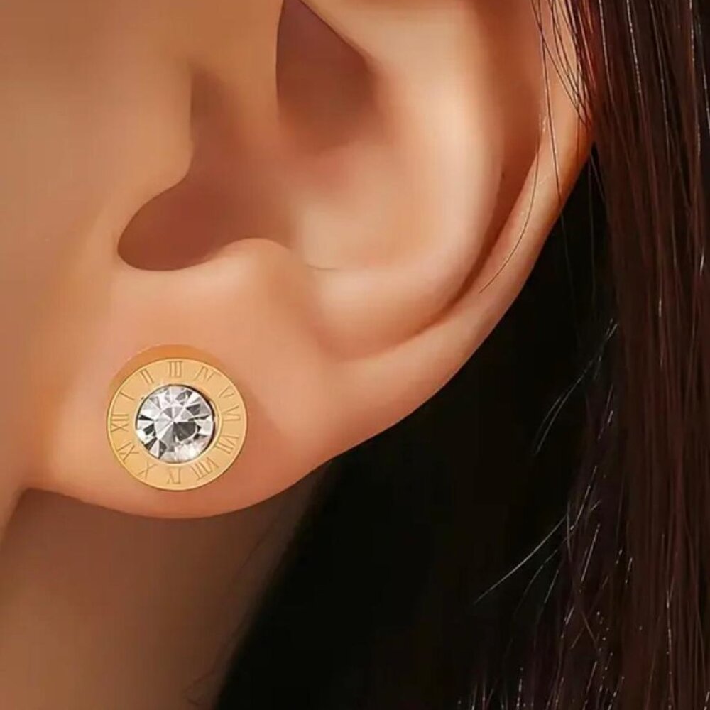 NEW- High-quality stainless steel hypoallergenic Golden stud earrings - ROSEGOLD - Picture 3 of 5